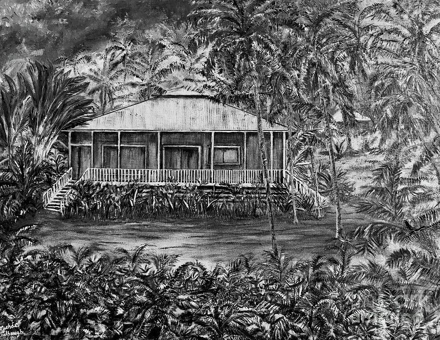 Opihikao Hale in black and white Painting by Michael Silbaugh