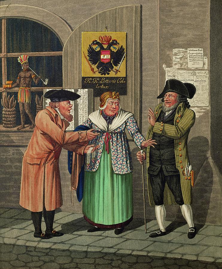 Opitz, Johann Adolf Three Vienna jews in front of a State-Lottery office and a tobacco shop, 1810. Painting by Johann Adolf Opitz