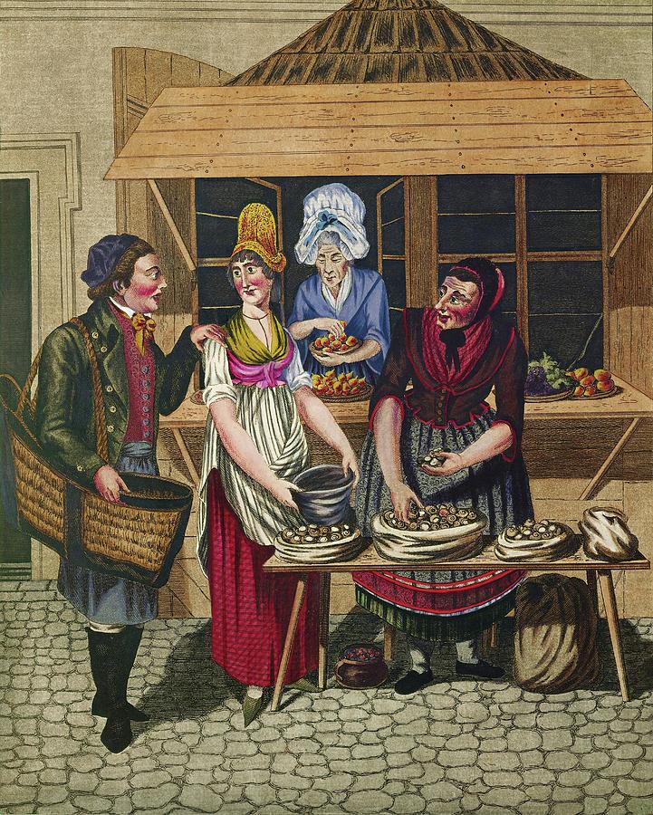Opitz, Johann Adolf Women selling snails, from a series of Viennese Types, around 1810. Painting by Johann Adolf Opitz