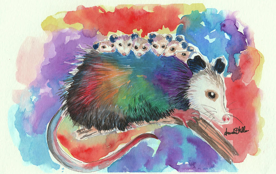 Colorful Wildlife Painting - Opossum Mother  by Amanda DMello