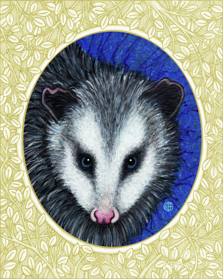 Opossum Portrait - Cream Border Painting by Amy E Fraser