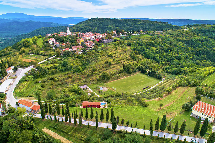 Oprtalj. Idyllic landscape of Istria and village of Oprtalj aeri Photograph by Brch Photography
