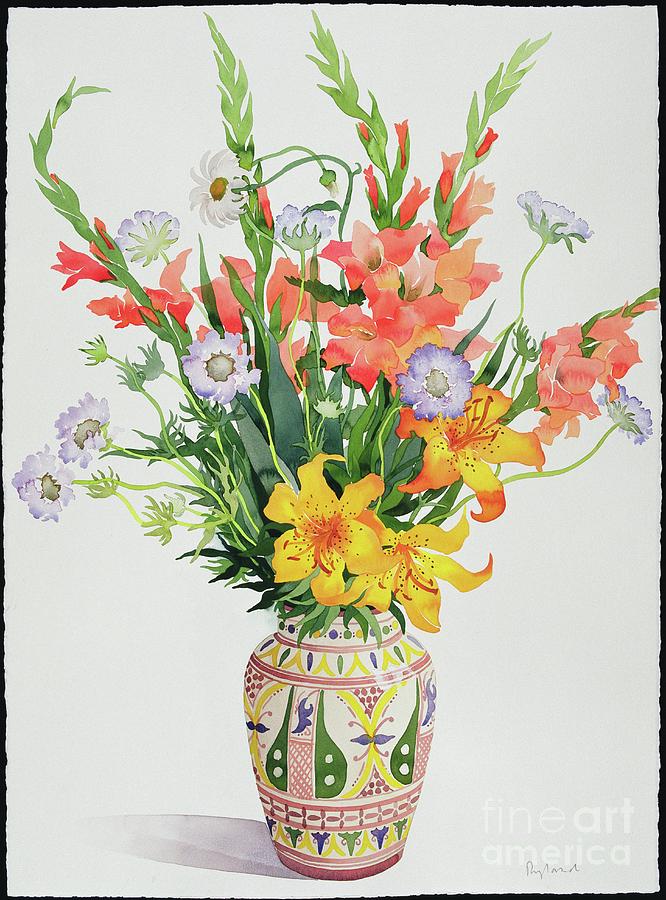 Orange And Blue Flowers In A Moroccan Vase Painting by Christopher ...