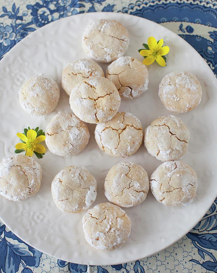 Orange And Coconut Biscuits Made Using Quark Dough, On A White Plate Photograph by Strokin, Yelena