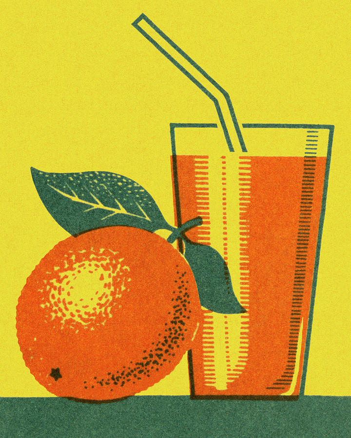 Juice Drawing - Orange and Glass of Orange Juice by CSA Images