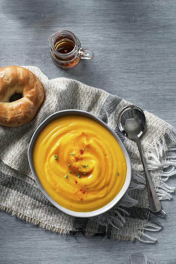 Orange And Sweet Potato Soup With Maple Syrup Photograph by Great Stock!
