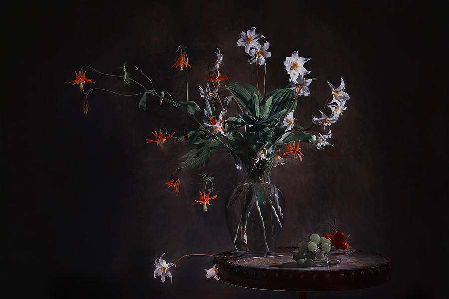 Still Life Photograph - Orange And White Litter Flowers by Lydia Jacobs