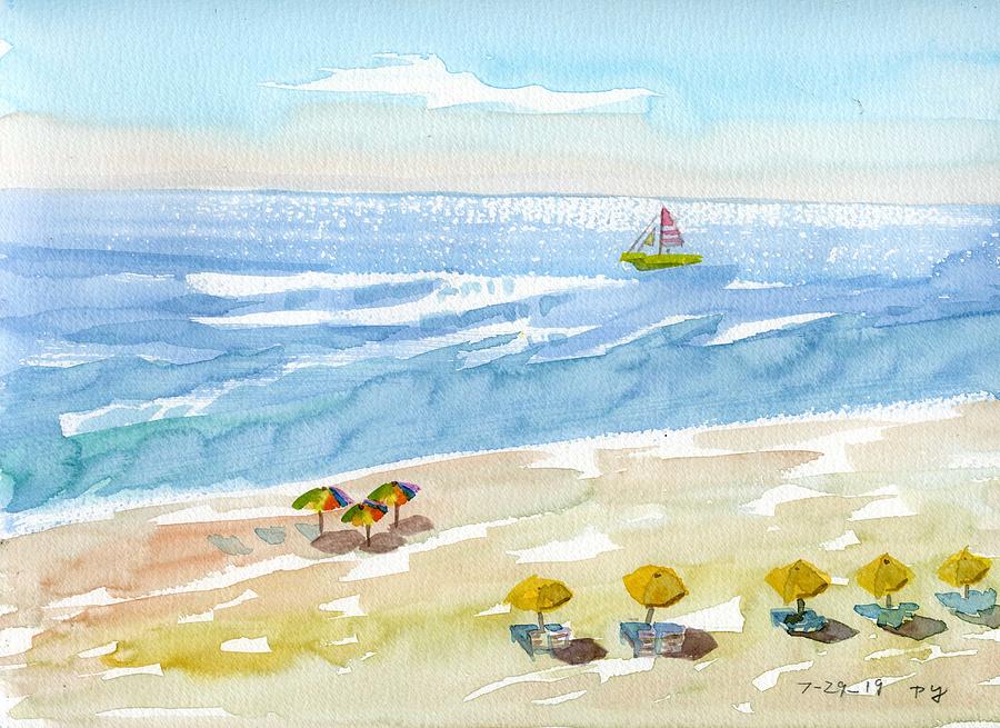 Orange Beach Painting by Ping Yan