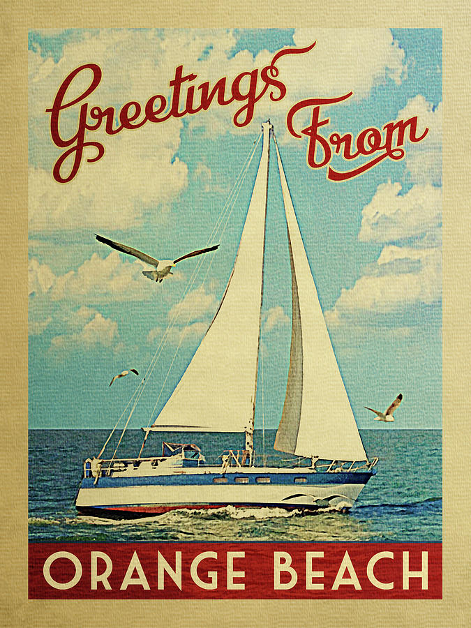 Orange Beach Sailboat Vintage Travel Digital Art by Flo Karp