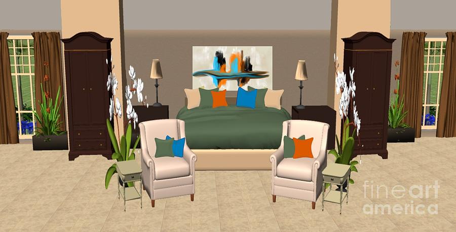 Orange Blue Black Tan Showcase Home Decor by Delynn Addams Digital Art by Delynn Addams