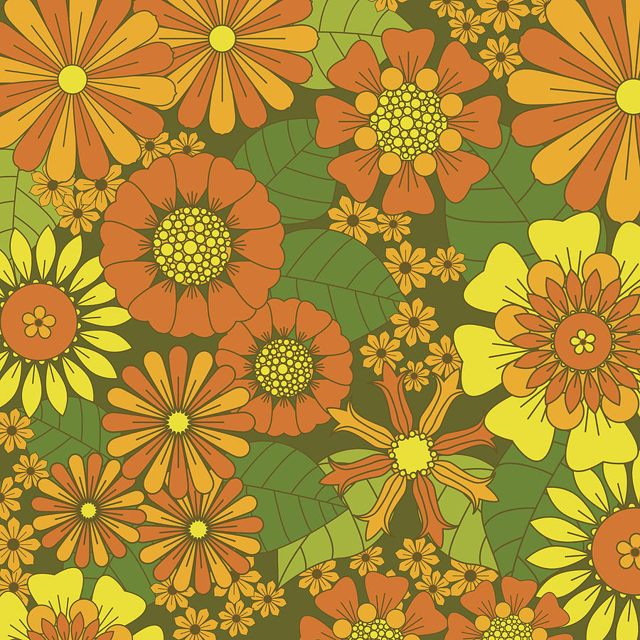 Orange, Brown, Yellow and Green Retro Daisy Pattern Digital Art by Melissa  Williams - Fine Art America