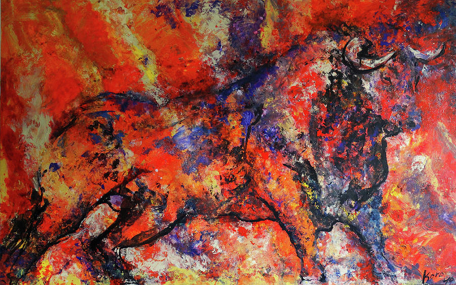 Orange Bull Painting by Koro Arandia