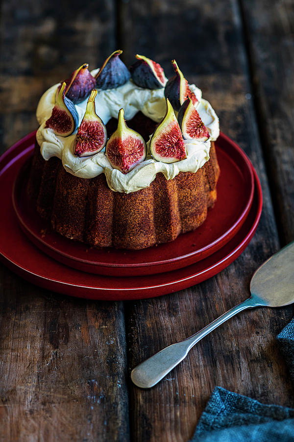 Orange Cake With Figs And Creme Fraiche Photograph by Hein Van Tonder