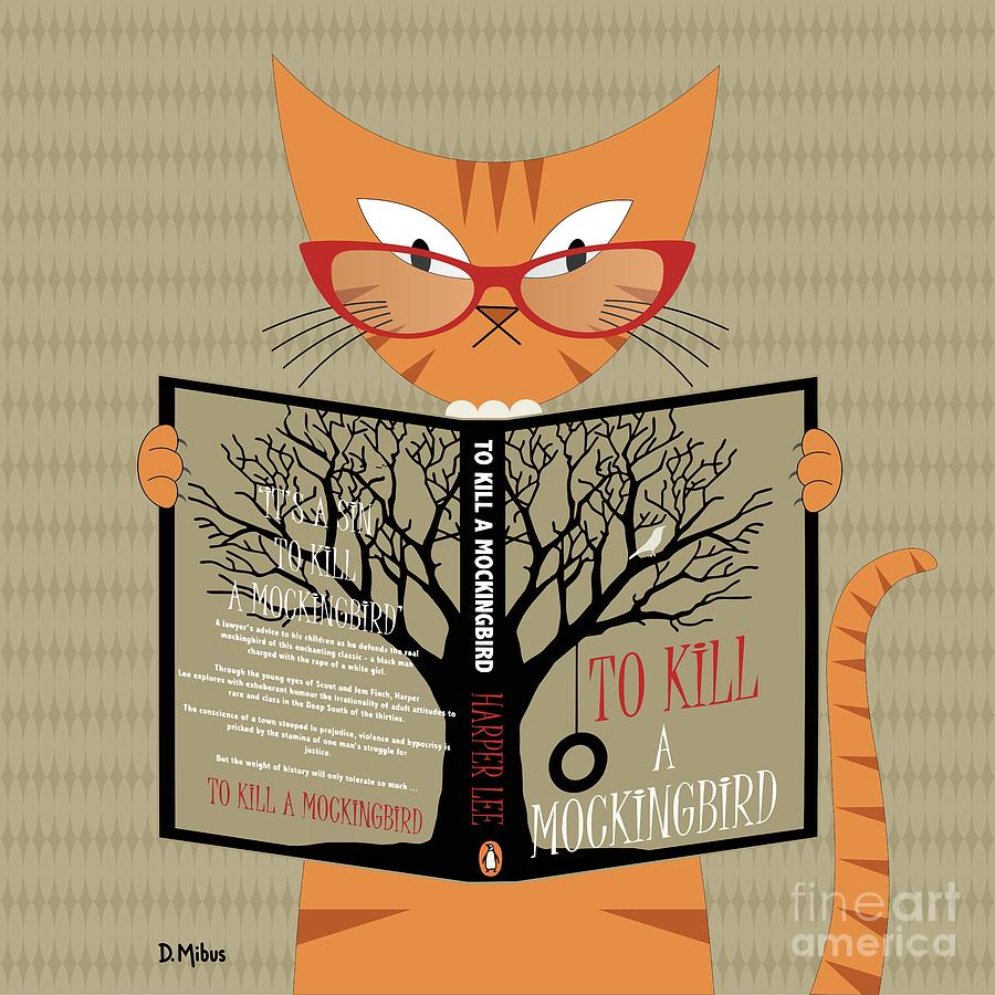 Cat Digital Art - Orange Cat Reading by Donna Mibus