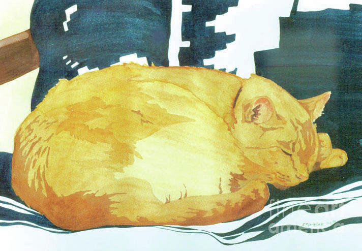 Orange Cat Sleeps Painting by Edie Schneider