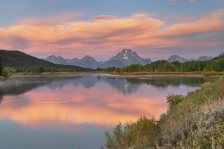 Orange Clouds And Mount Moran Reflected Photograph by Alan Majchrowicz ...