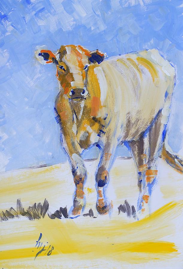Orange Cow painting Painting by Mike Jory