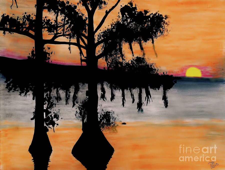 Orange Cypress Sunset Drawing by D Hackett
