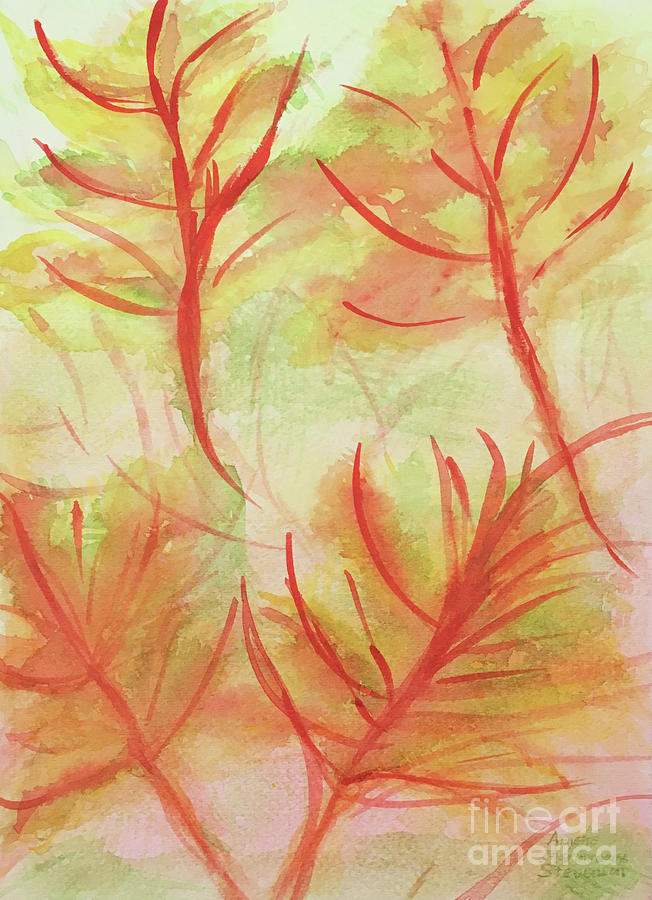 Orange Fanciful Leaves Painting by Annette M Stevenson