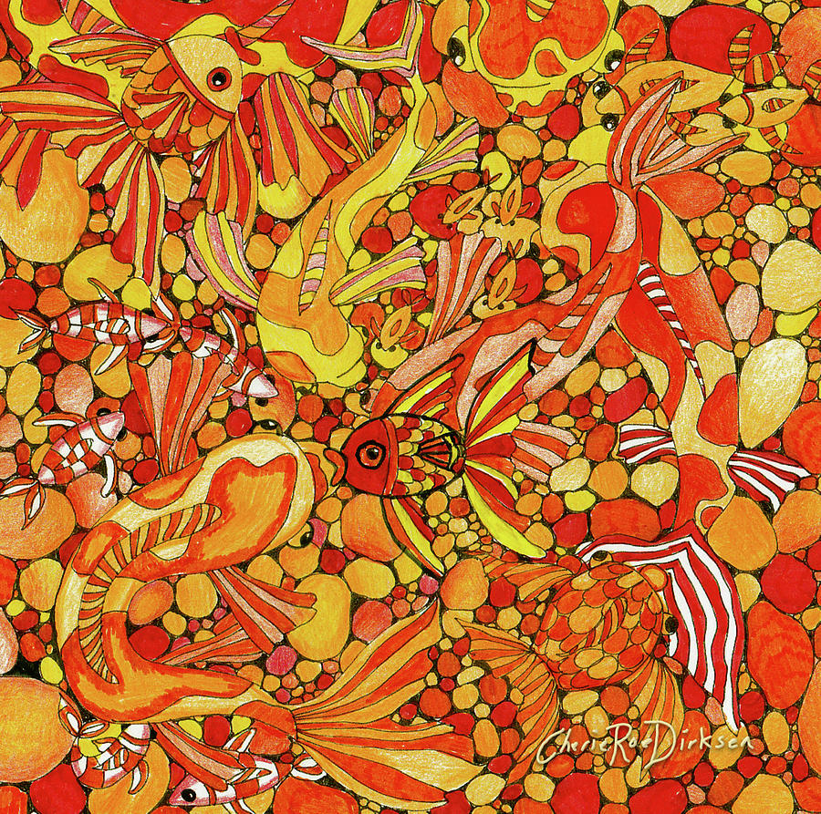 Abstract Painting - Orange Fish by Cherie Roe Dirksen