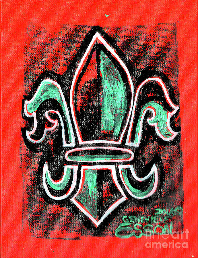 Orange Fleur De Lys With Green Painting by Genevieve Esson