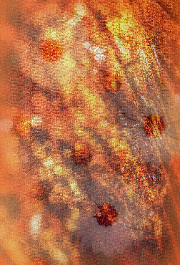 Orange Gold Abstract Flower Art Mixed Media by Johanna Hurmerinta