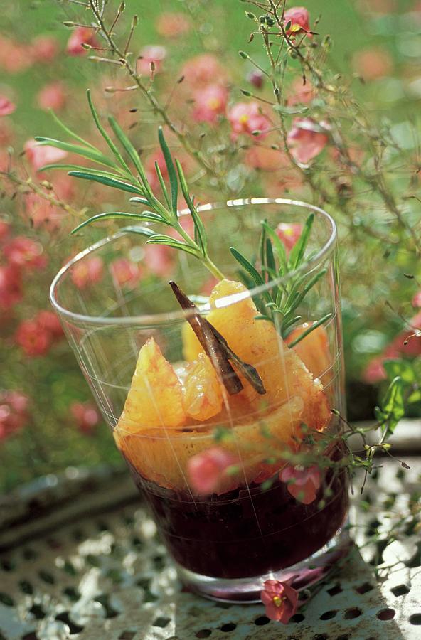 Orange In Red Wine With Cinnamon And Rosemary Verrine Photograph by Paquin