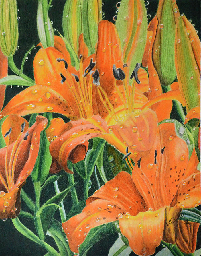 Orange Lillys Painting by Wade Clark