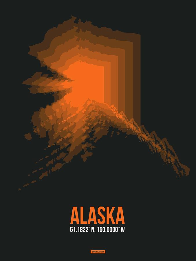 Anchorage Digital Art - Orange Map of Alaska by Naxart Studio