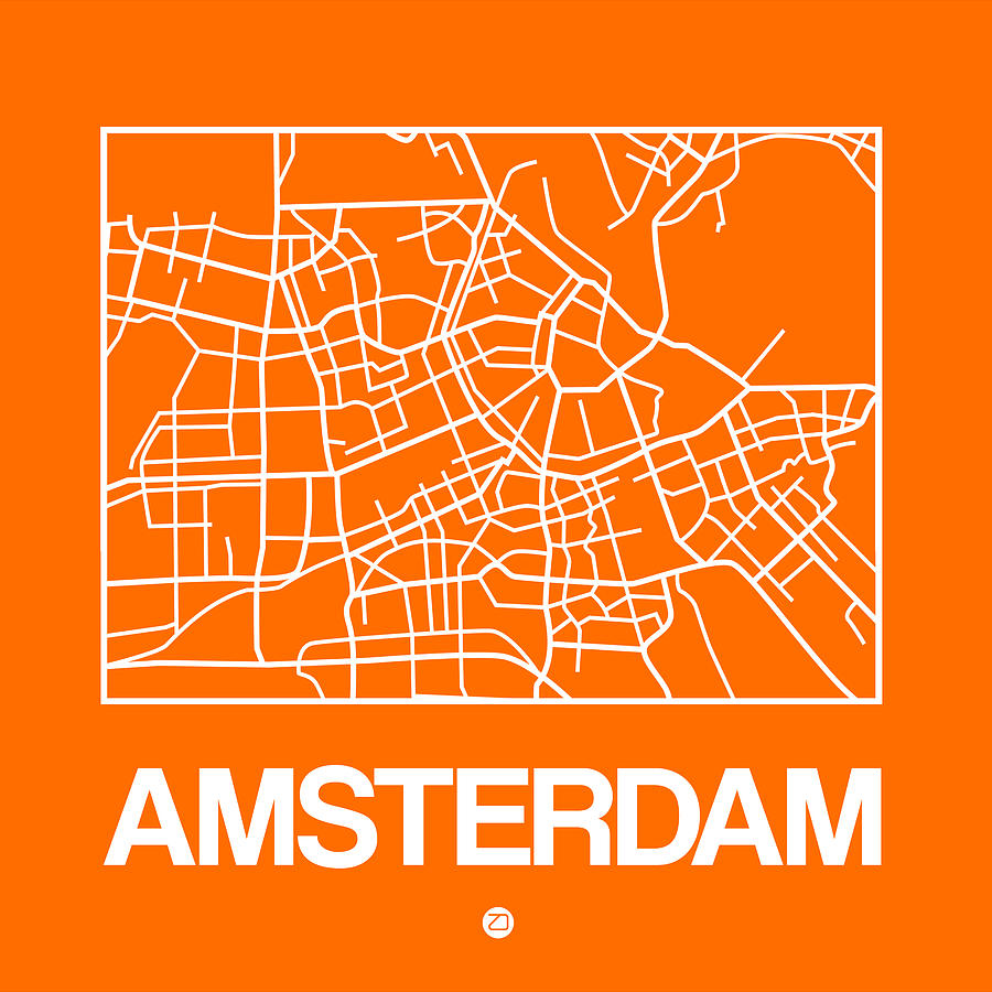 Map Digital Art - Orange Map of Amsterdam by Naxart Studio