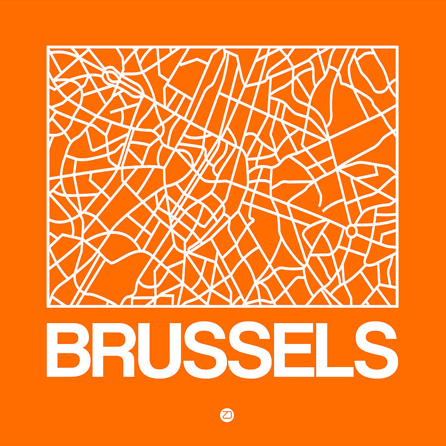 Map Digital Art - Orange Map of Brussels by Naxart Studio