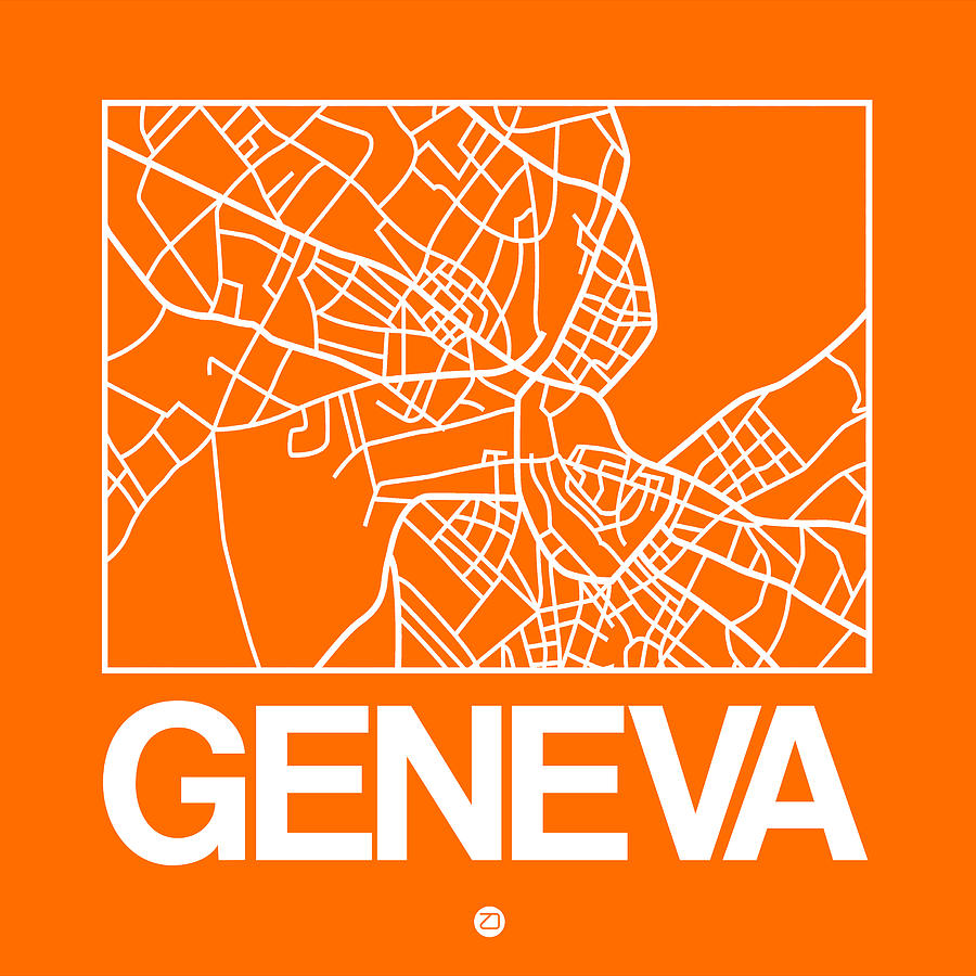 Switzerland Digital Art - Orange Map Of Geneva by Naxart Studio Switzerland Digital Art - Orange Map Of Geneva by Naxart Studio