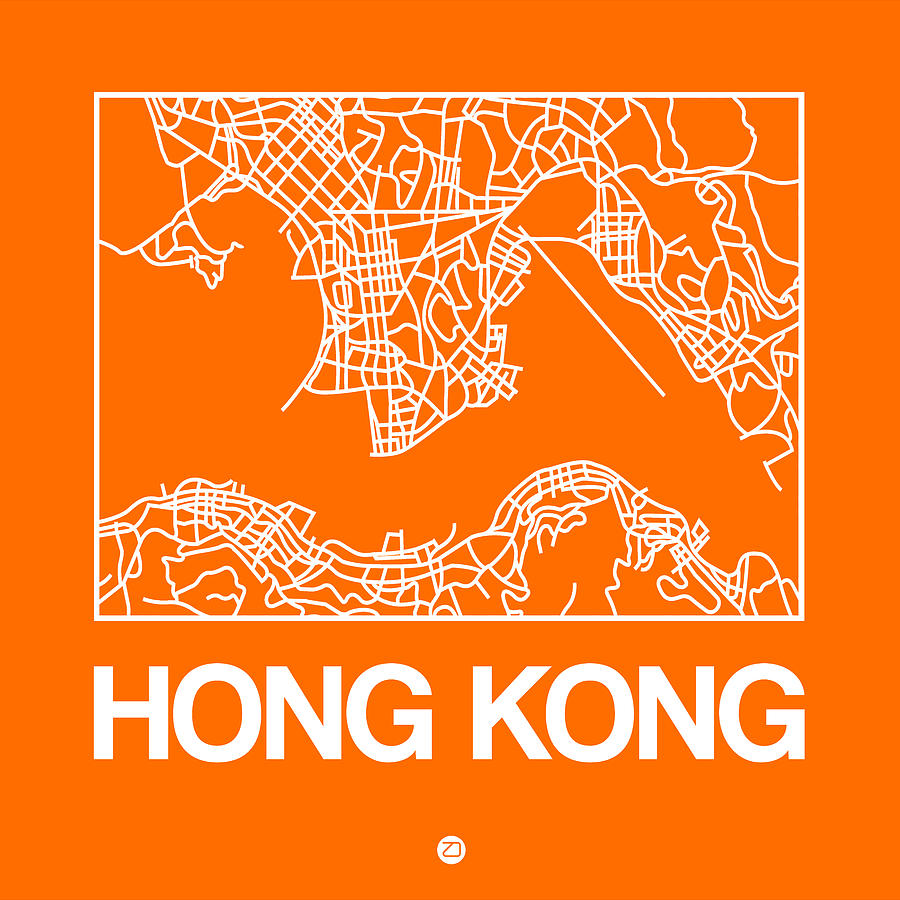 Hong Kong Digital Art - Orange Map of Hong Kong by Naxart Studio