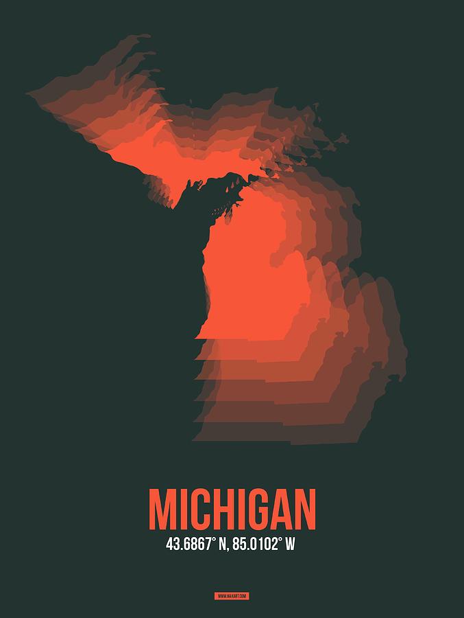 Detroit Digital Art - Orange Map of Michigan by Naxart Studio