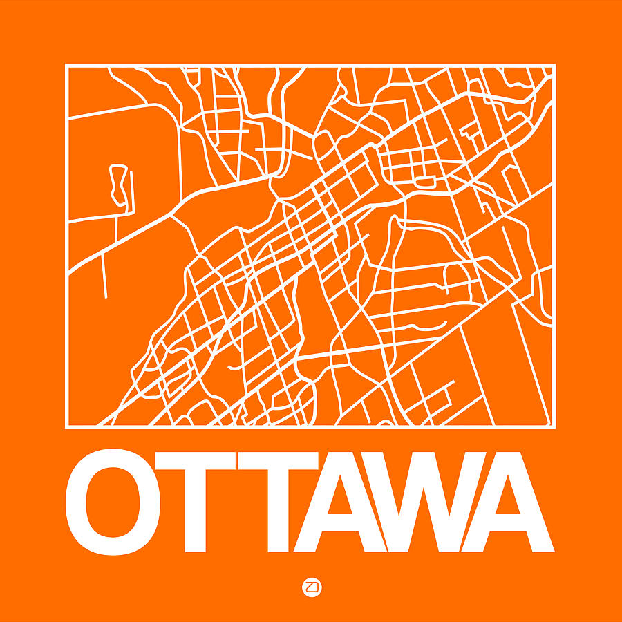 Map Digital Art - Orange Map of Ottawa by Naxart Studio