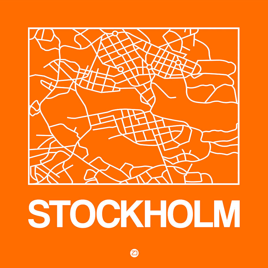 Map Digital Art - Orange Map of Stockholm by Naxart Studio