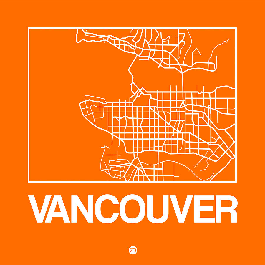 Map Digital Art - Orange Map of Vancouver by Naxart Studio