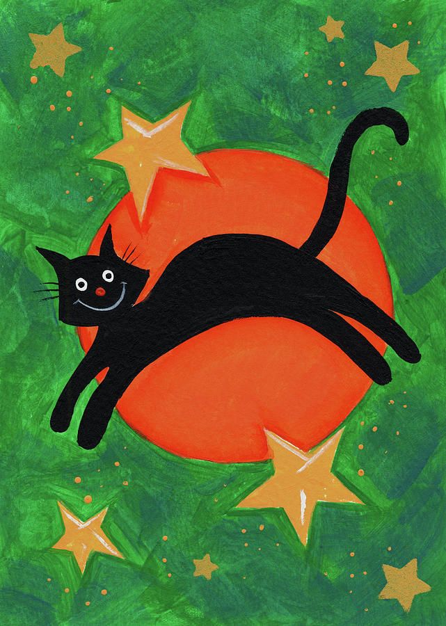 Orange Moon Cat Painting by Beverly Johnston