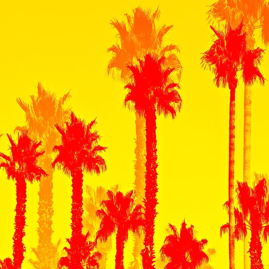 Orange Palm Tree Pattern Abstract With Yellow Background Digital Art