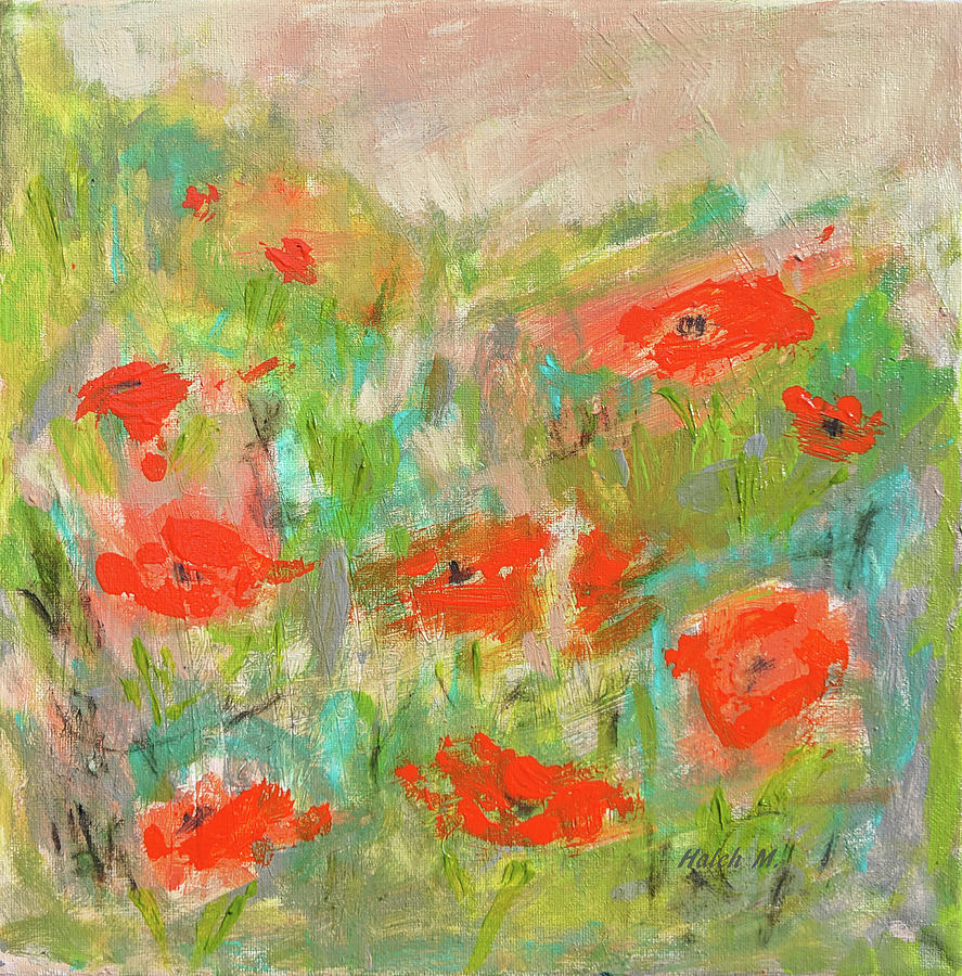 Orange Poppies Landscape Painting by Haleh Mahbod