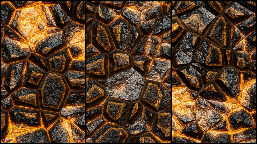 Orange Rock Wall Abstract Triptych Digital Art by Don Northup