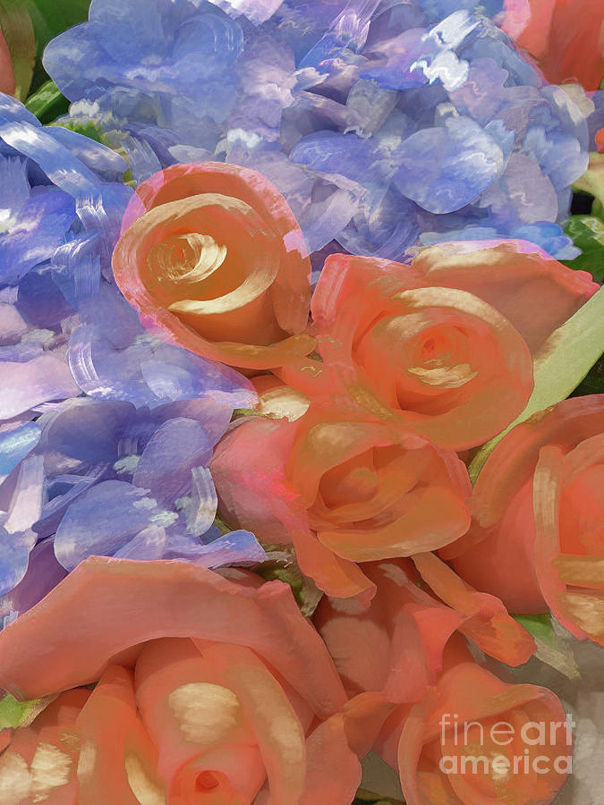 Orange rose and blue flower pastel Photograph by Phillip Rubino