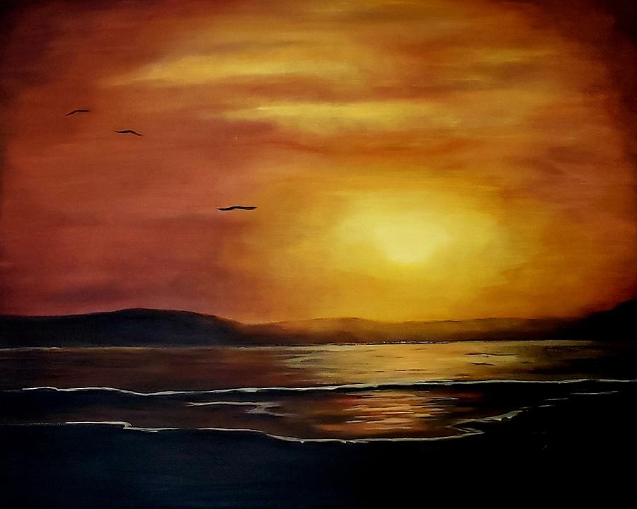 Orange sunset Painting by Kathlene Melvin