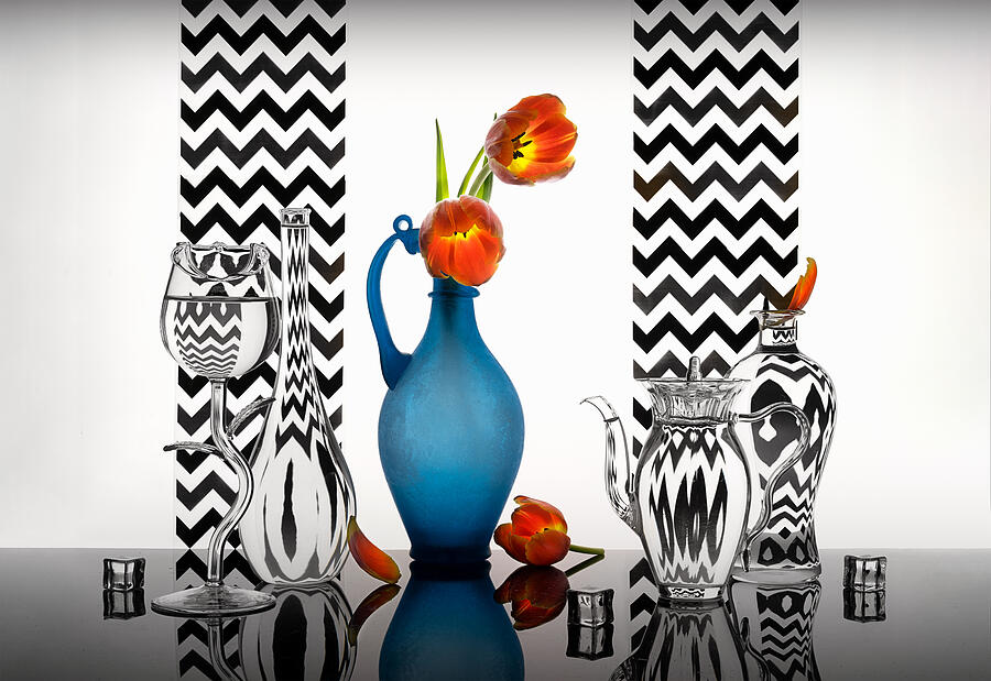Orange Tulip In Blue Vase Photograph by Lydia Jacobs