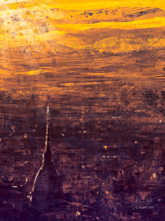 Orange Turin Aerial View Digital Art