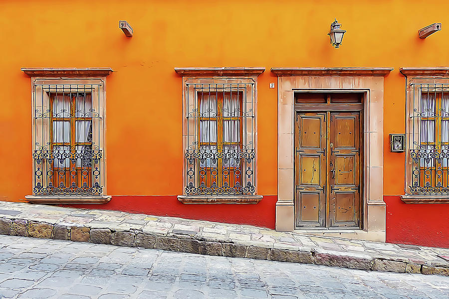 Orange Wall with Three Windows and a Door by Douglas J Fisher Orange Wall with Three Windows and a Door by Douglas J Fisher