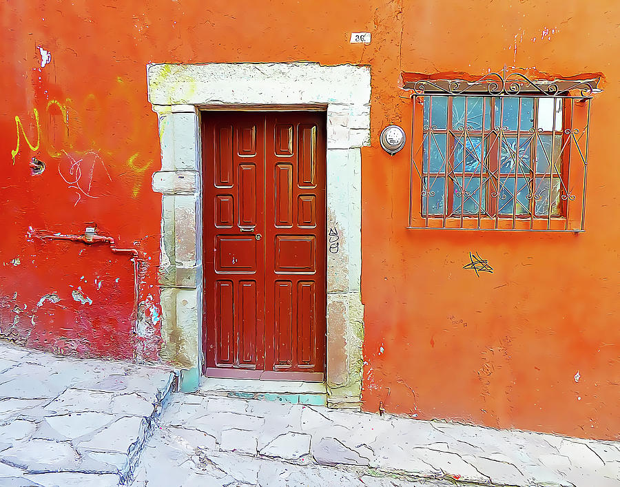 Orange Wall with Wood Door and Window by Douglas J Fisher Orange Wall with Wood Door and Window by Douglas J Fisher