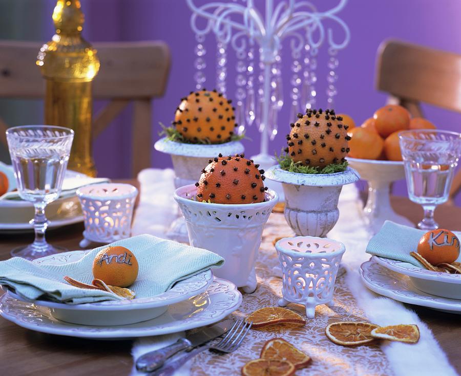 Oranges Studded With Cloves As Table Decoration Photograph by Strauss, Friedrich