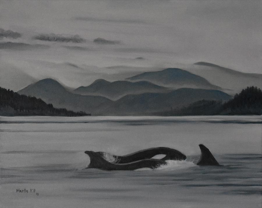 Orcas Near Vancouver Island Painting