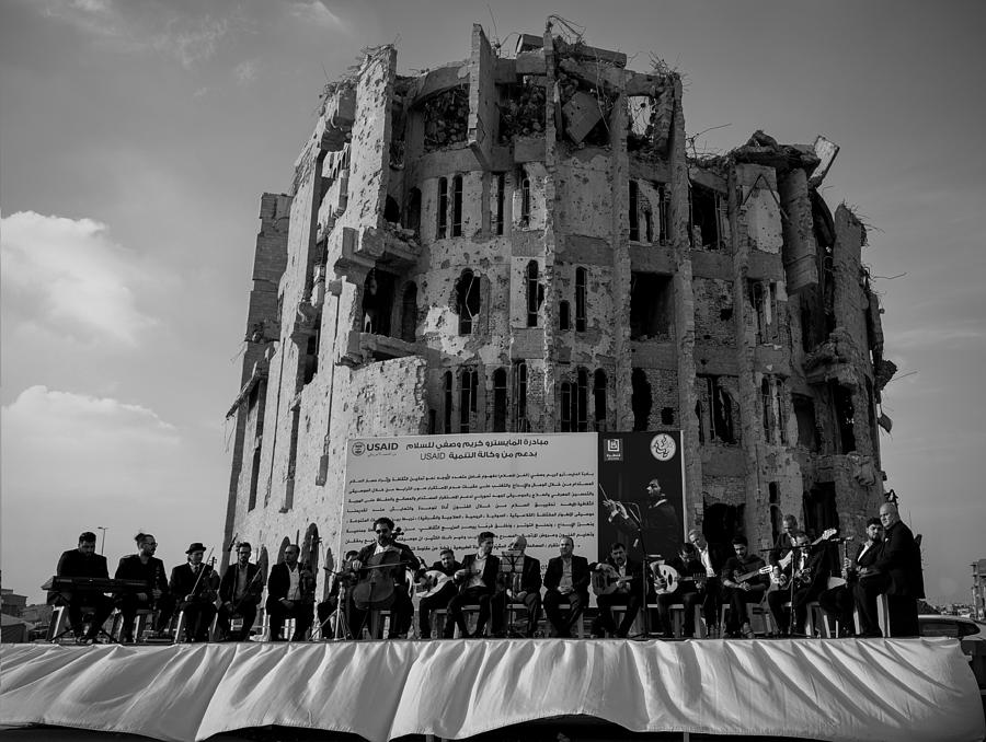 Music Photograph - Orchestra Over Rubble by Alibaroodi